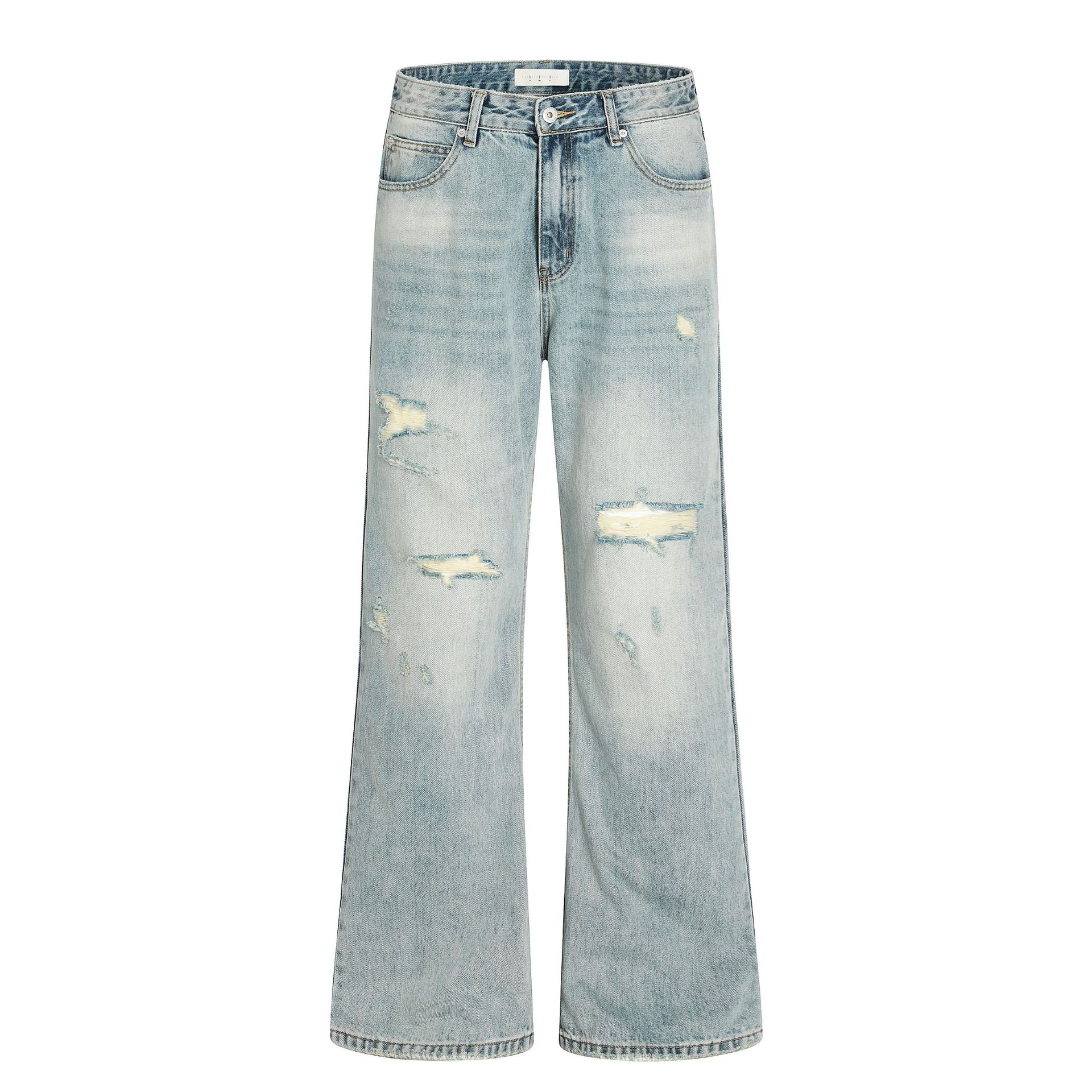 11KN American washed blue ripped flared jeans for men and women bootcut slim loose personality casual trousers - Image 4