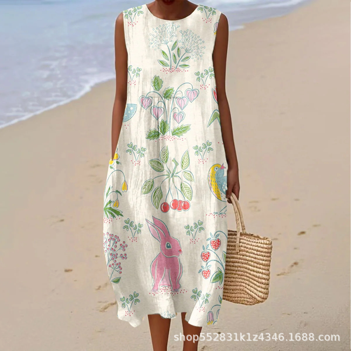 2025 European and American spring and summer new sleeveless casual printed temperament long dress slim small fresh casual dress - Image 14