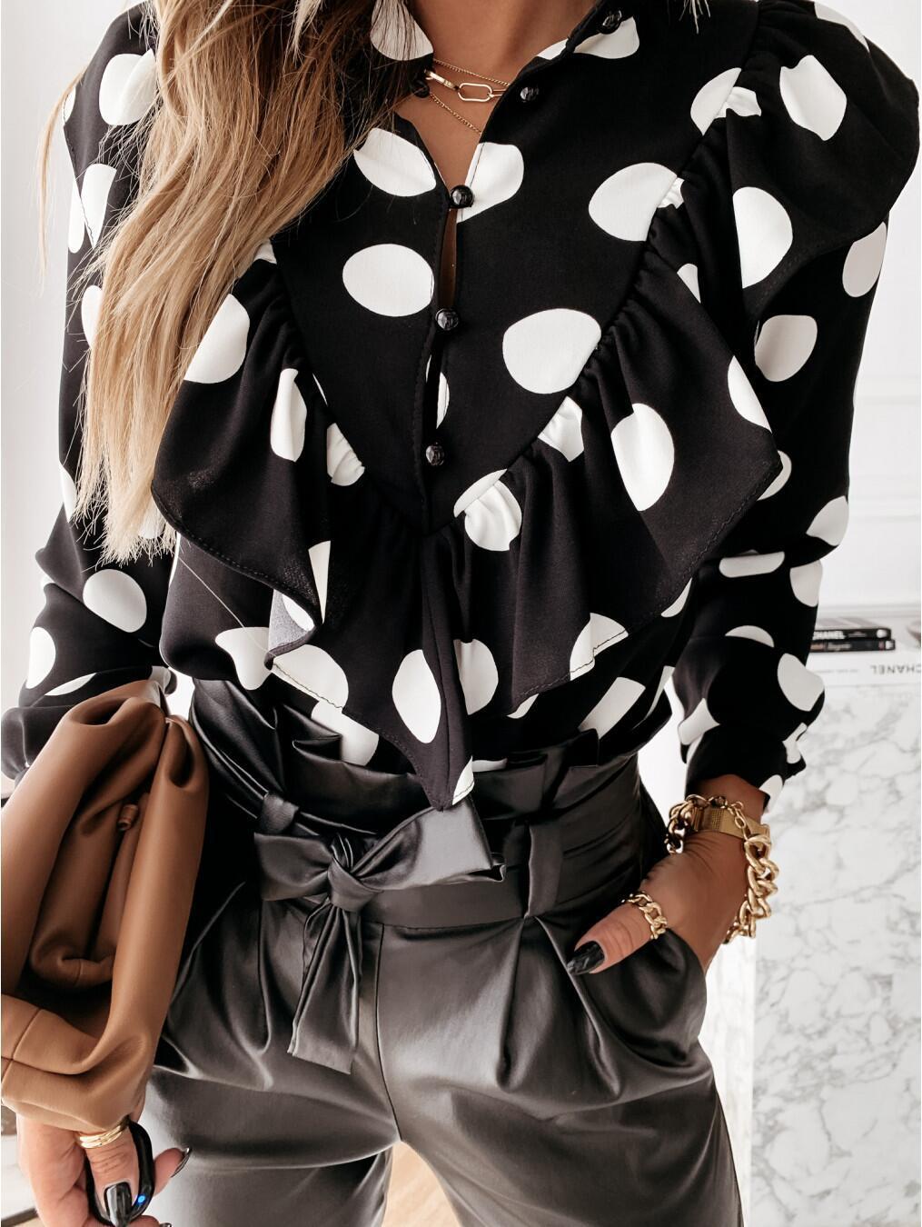 Spot 2020 autumn and winter new products AliExpress independent station long-sleeved ruffled temperament printed women's shirt - Image 9