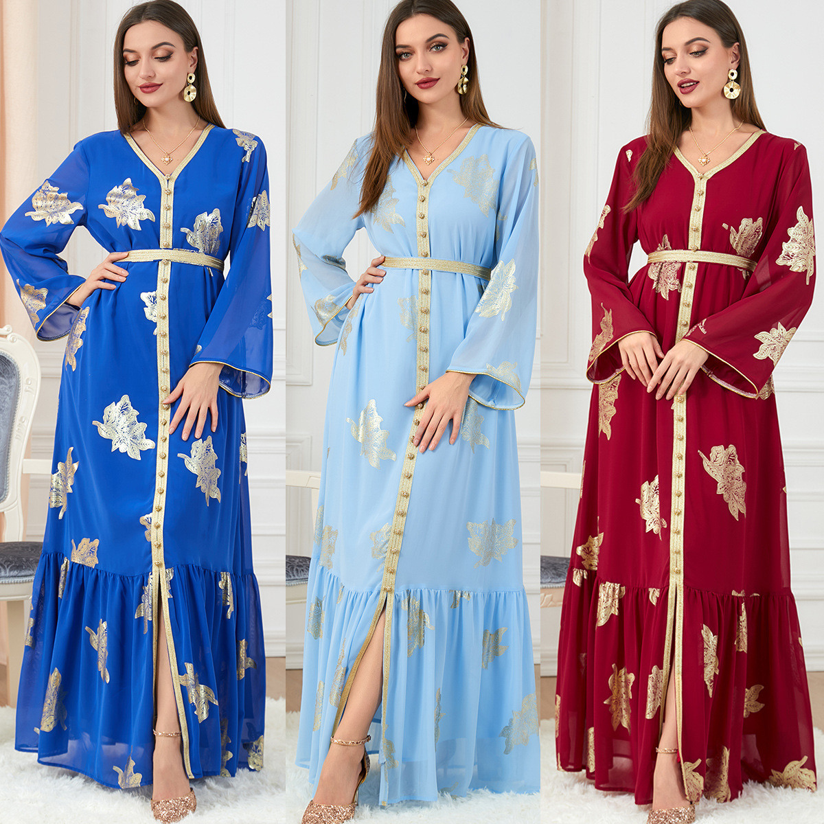 3203 Dress Autumn Women's Fashion 2022 New Arrivals Foreign Trade Women's Fashion Long-sleeved Foil Stamping Dress Wholesale - Image 8