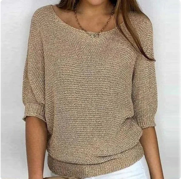 2026 New Russian AliExpress Wish Solid Color Crew Neck Knitted Top Women's Three-Quarter Sleeve Top Air Conditioning Shirt In Stock - Image 30