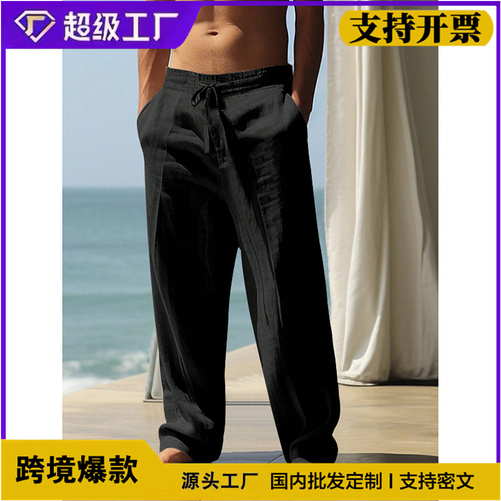 TIMU Men's Casual Linen Pants, Cotton Linen, Loose Fit, Breathable Long Pants, Available for Spot Import, Cross-Border, Independent Websites, Wish, AliExpress. - Image 3