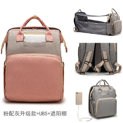 Factory cross-border new upgraded folding bed mommy bag portable multi-functional double-shoulder mother backpack mother and baby bag bed - Image 20