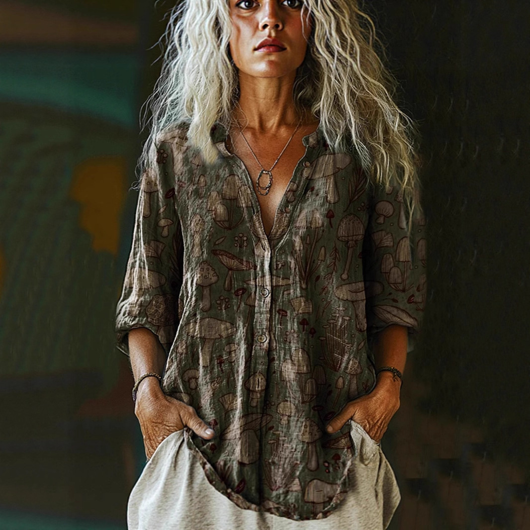 (Linen-like) 2025 European and American style women's casual floral print blouse, daisy print blouse, 3D printed blouse - Image 4