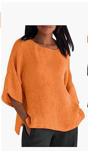 2026 Wish, EABI, Amazon New Arrival Women's Three-Quarter Sleeve Round Neck Cotton Linen Shirt Top - In Stock - Image 10
