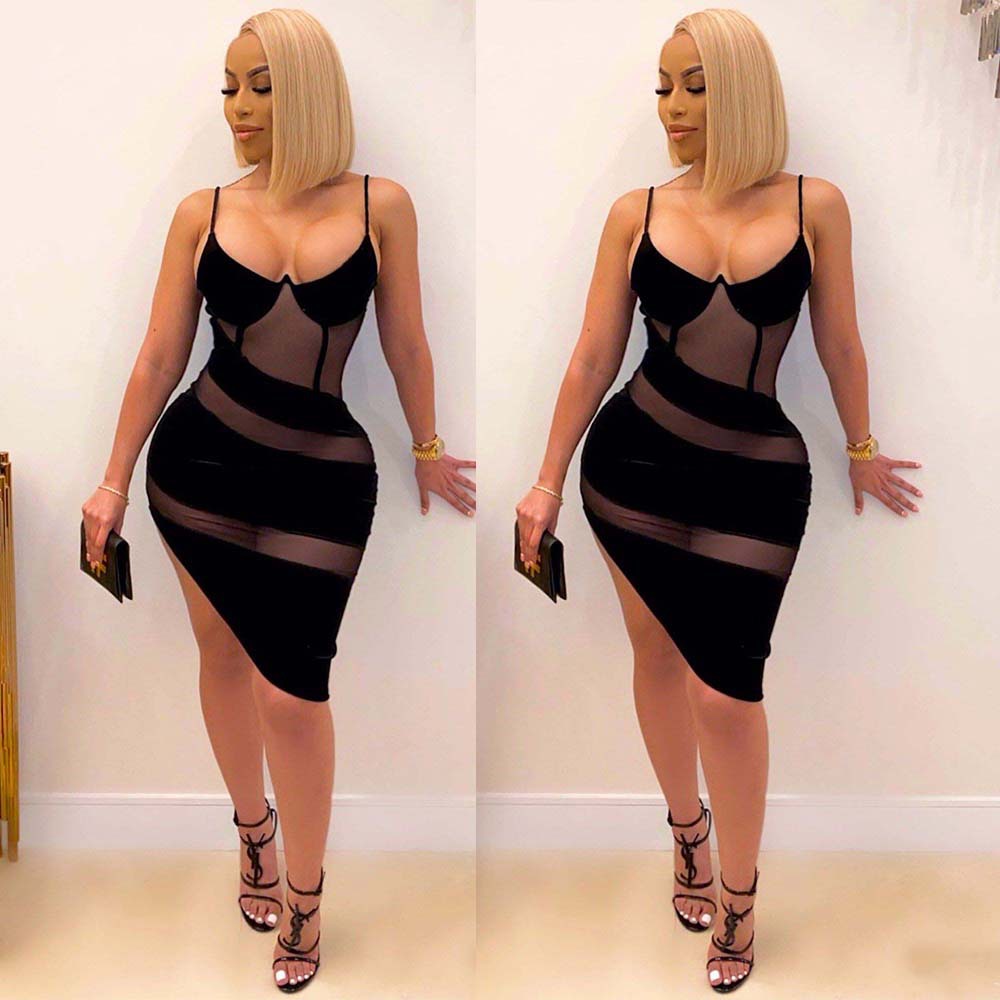 VK2087 AliExpress sexy European and American V-neck straps mesh perspective wrapped chest bag hip skirt nightclub skirt - Image 3