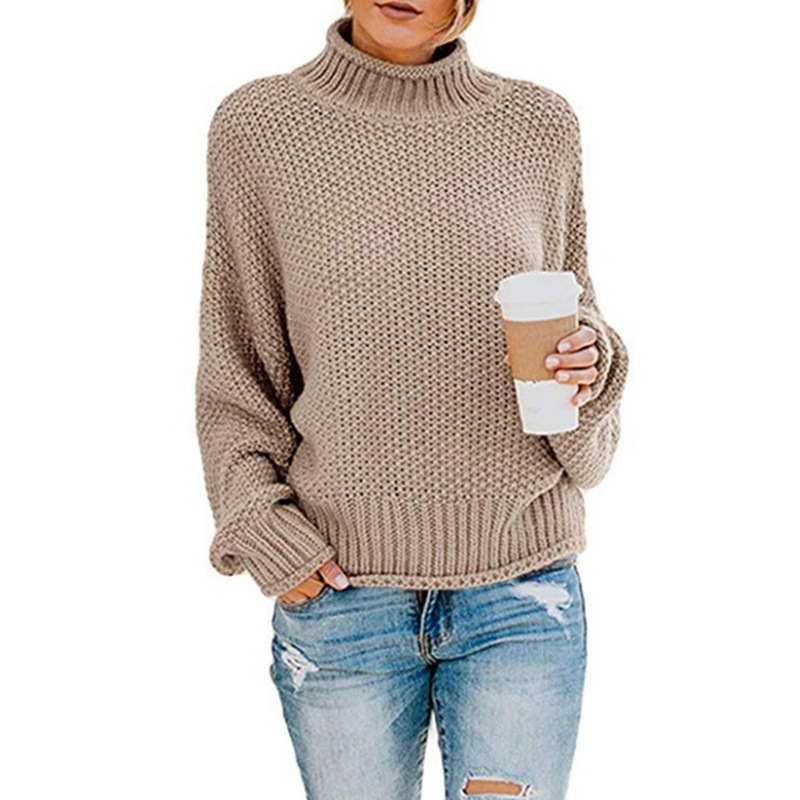 Turtleneck sweater women autumn and winter Amazon knitted sweater loose solid color large size OL commuting cross-border women's clothing - Image 3