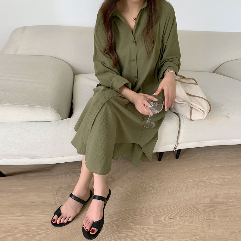 2025 Korean chic, relaxed style, simple basic comfortable long over-the-knee shirt, trench coat, jacket, shirt. - Image 12