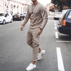2021 Summer Cross-border European and American Independent Station Long Sleeve Casual Suit Two-piece Men's Trendy Multicolor