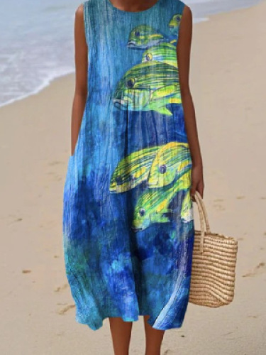 2025 European and American spring and summer new sleeveless casual printed temperament long skirt dress slim small fresh casual skirt - Image 22