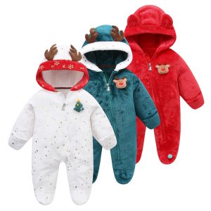 Cross-border winter baby fleece-lined bodysuit, baby romper, ready to ship, thick and warm with hood
