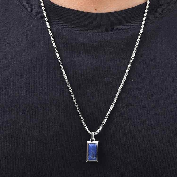 Niche high-end design stainless steel rectangular pendant with black agate natural stone, fashionable retro style, PN2379 - Image 4