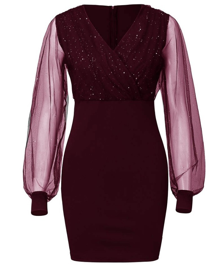 2022 European and American mesh V-neck sequined dress slim sexy dress ready for sale 0.22g - Image 8