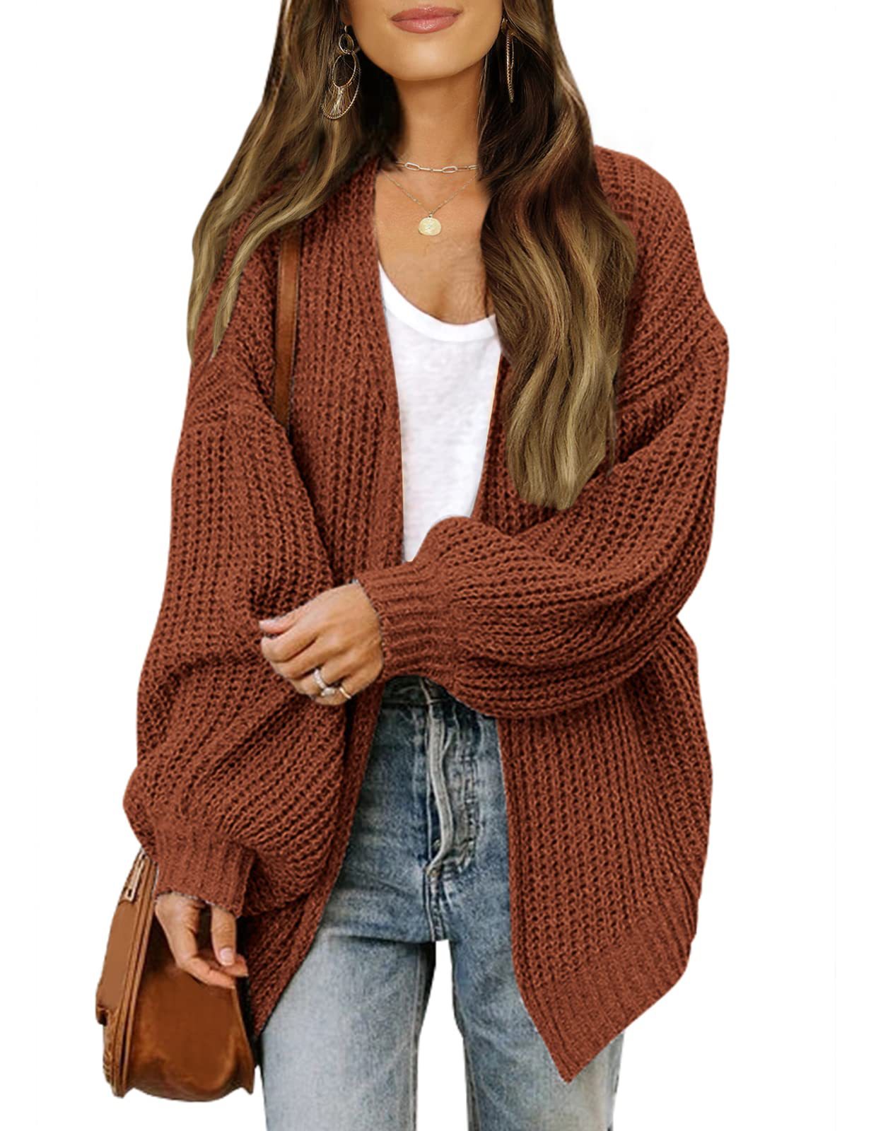 Amazon export women's lantern sleeve chunky knit cardigan 2026 autumn and winter new pocket knit sweater women's coat - Image 18