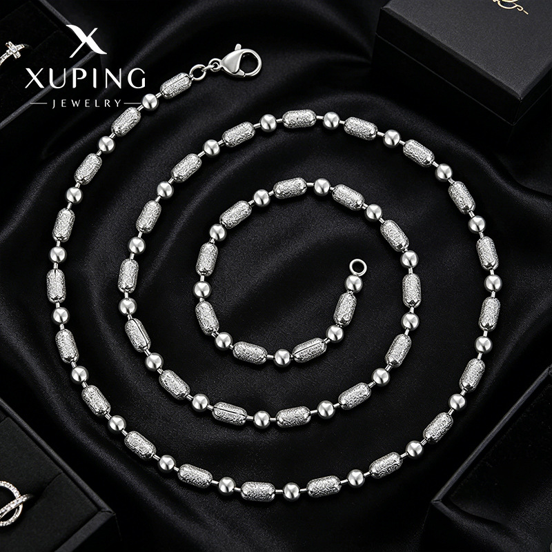 Xuping Jewelry Fashionable and Simple Round Bead Chain, Copper Alloy Plated White, Unisex, European and American Cross-border Plain Chain, Wholesale