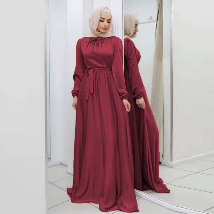 Factory direct sales Yi Duoduo European and American new soft waist elegant satin long skirt big swing dress 21662 - Image 8