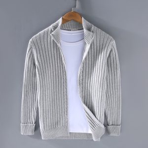 8525 Spring and Autumn New Cardigan Sweater Men Korean Style Trendy Zipper Bottoming Outerwear Zipper Black Knitted Sweater Jacket