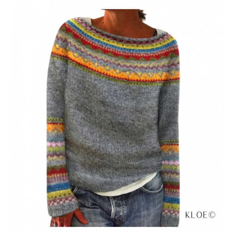 Amazon European and American new sweater women wish hot sale round neck color matching loose fashion pullover sweater - Image 19