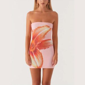 2025 European and American cross-border best-selling summer sexy women's strapless floral print slim-fit bodycon short dress