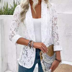 Women's Solid-Color Lace Shirt Jacket