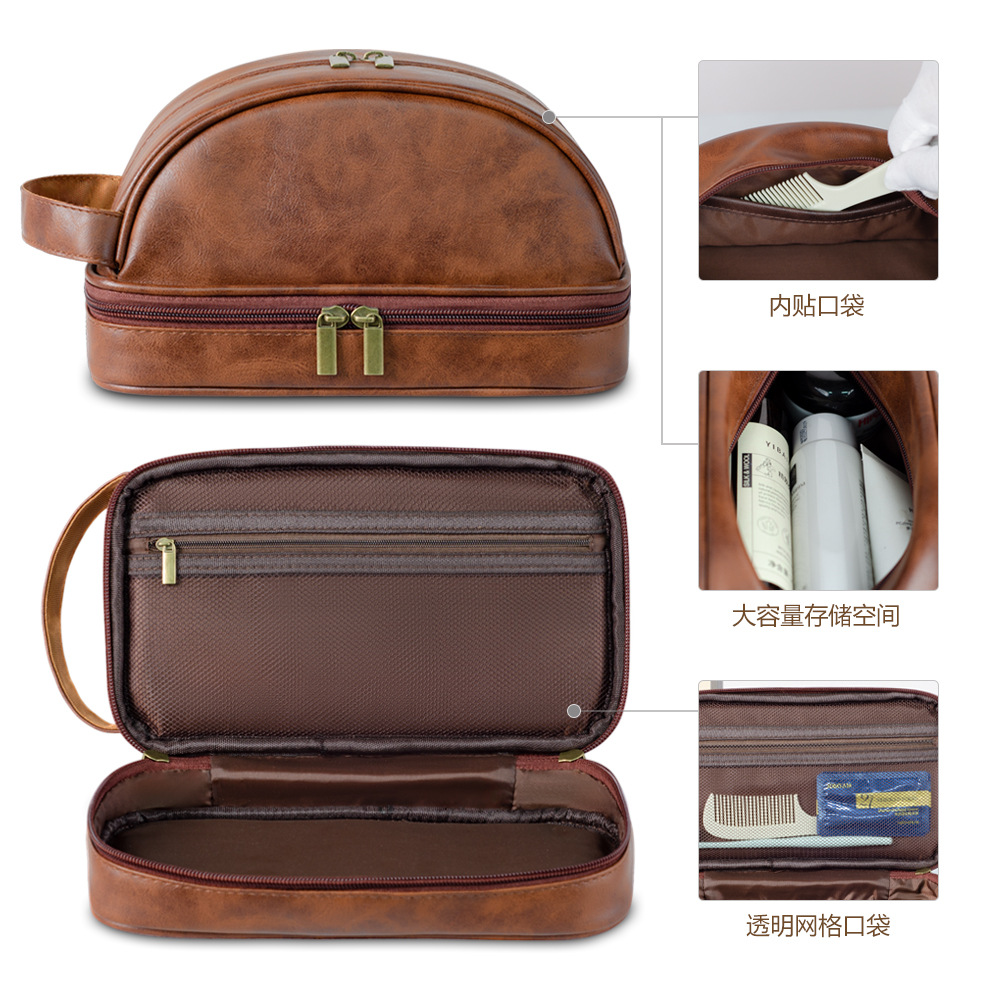 Retro new cosmetic bag portable toiletry bag men's high-end large-capacity storage bag travel toiletry bag waterproof - Image 3