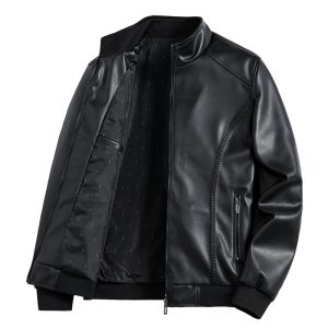 Foreign trade cross-border leather jacket solid color stand collar PU leather motorcycle jacket spring and autumn thin casual leather jacket men ebay