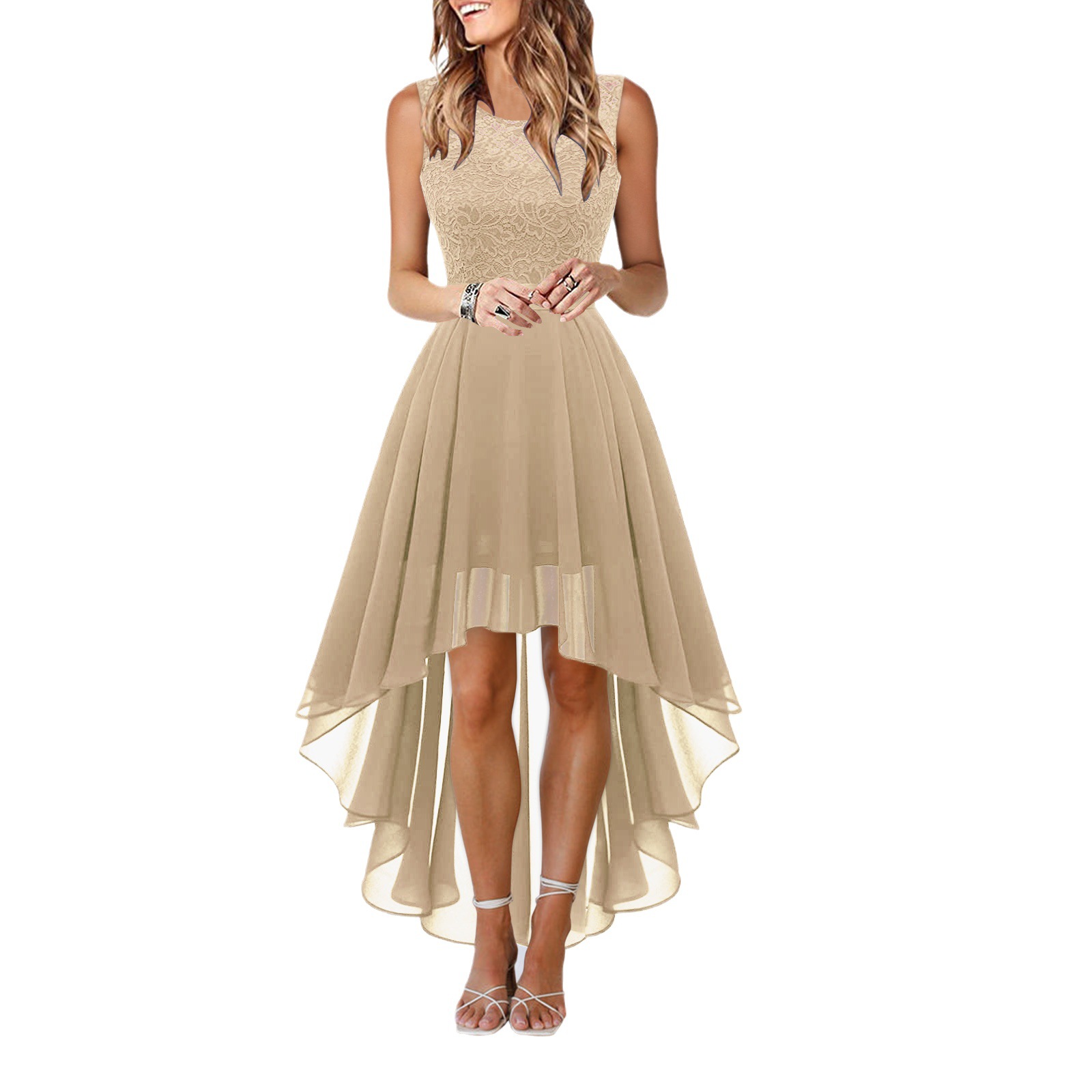 European and American 2023 spring and summer new Amazon cross-border foreign trade hollow waist chiffon dress evening lace dress - Image 5