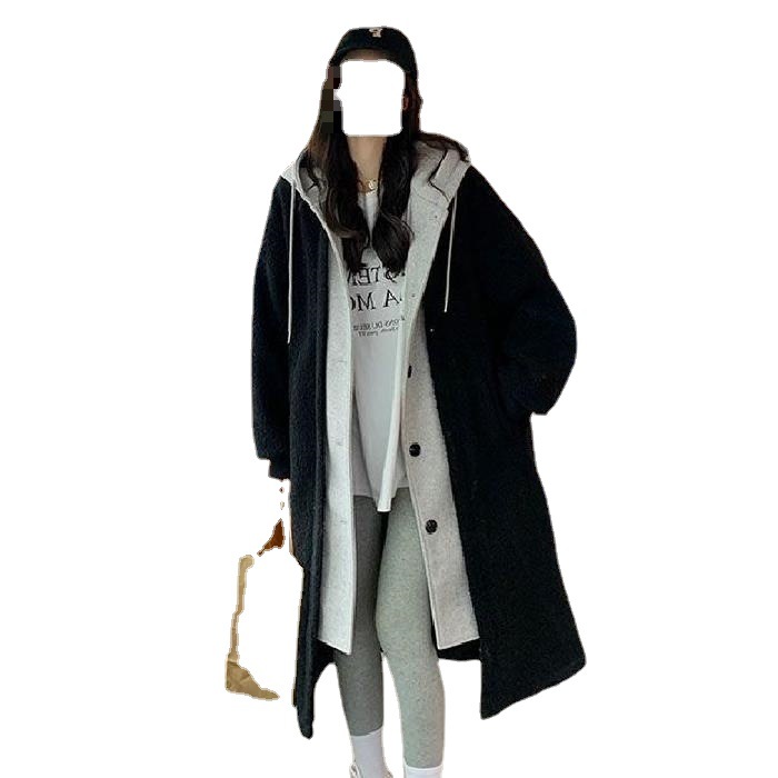 New autumn/winter long hooded coat for women, versatile loose-fitting fleece-lined sweatshirt, Korean style chic trendy coat. - Image 6
