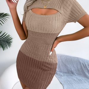 Real Shot 2023 Spring/Summer European and American Sexy Hollow Gradient Color Waist Knit Bag Hip Skirt Independent Station Cross-border Women's Clothing