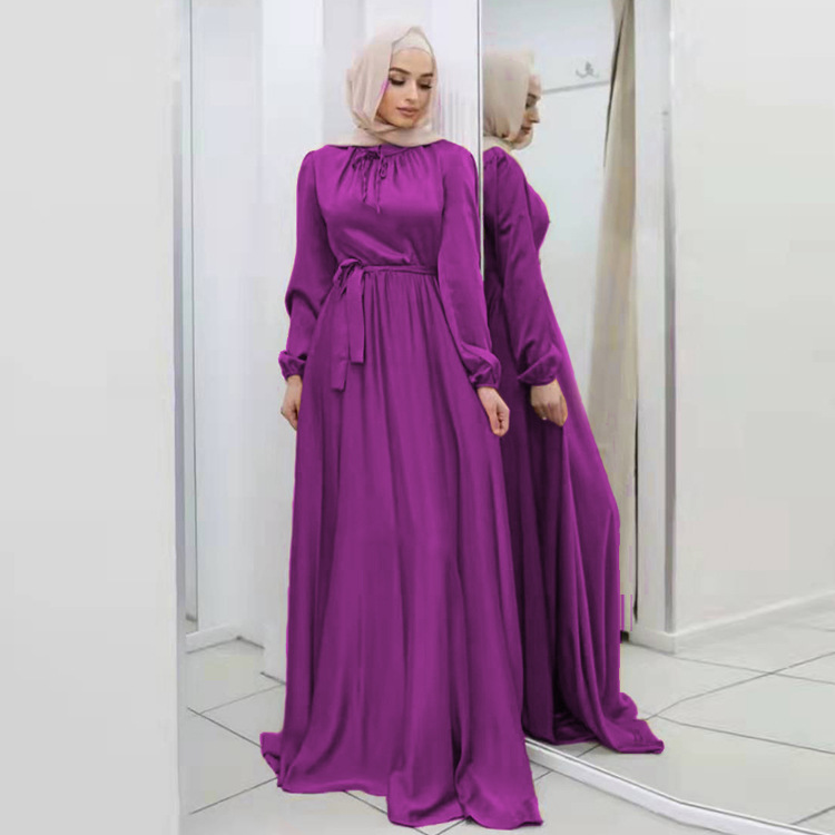 Factory direct sales Yi Duoduo European and American new soft waist elegant satin long skirt big swing dress 21662 - Image 9