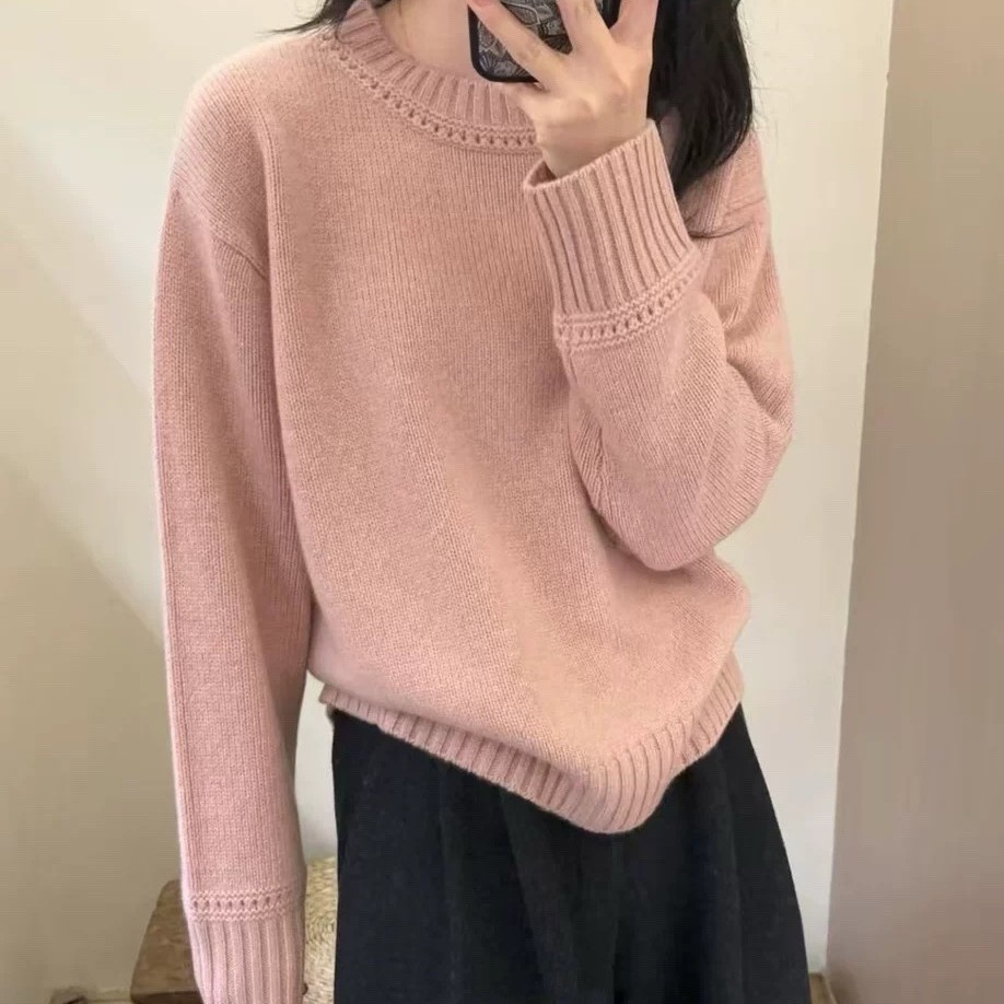 Cashmere wide-strapped outerwear thickened drop-shoulder sleeves lazy style base sweater wool cardigan women's round neck heavyweight soft and cozy white - Image 9