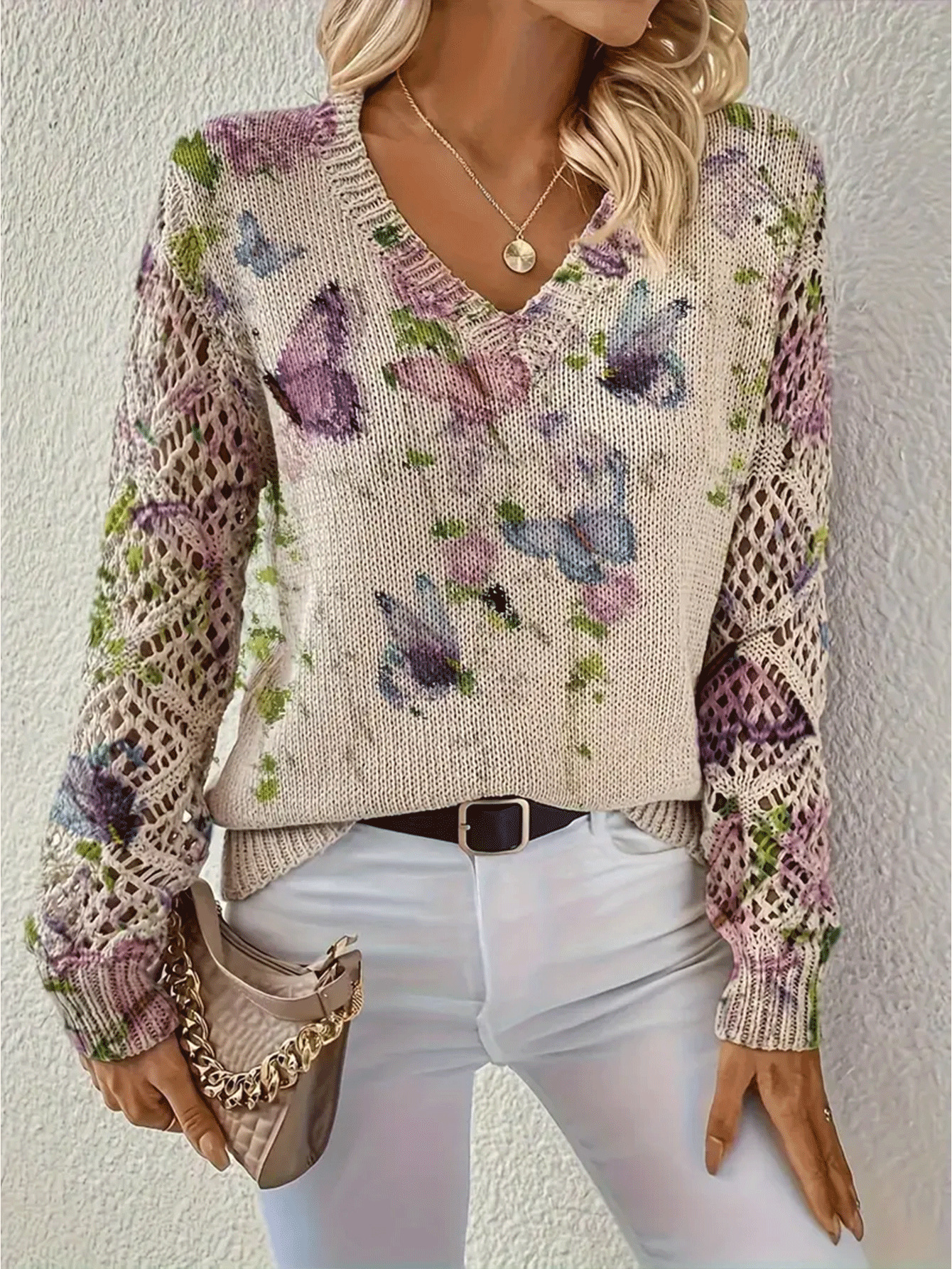 Cross-border AliExpress V-neck printed T-shirt, spring/summer T-shirt, retro pastoral style, all-over floral print, loose casual wholesale. - Image 27