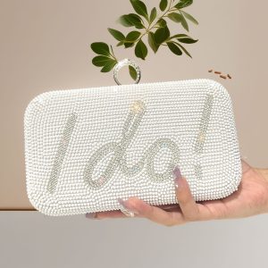 Cross-border white pearl clutch bag chain crossbody rhinestone box bag fashionable all-match crossbody evening bag mobile phone bag