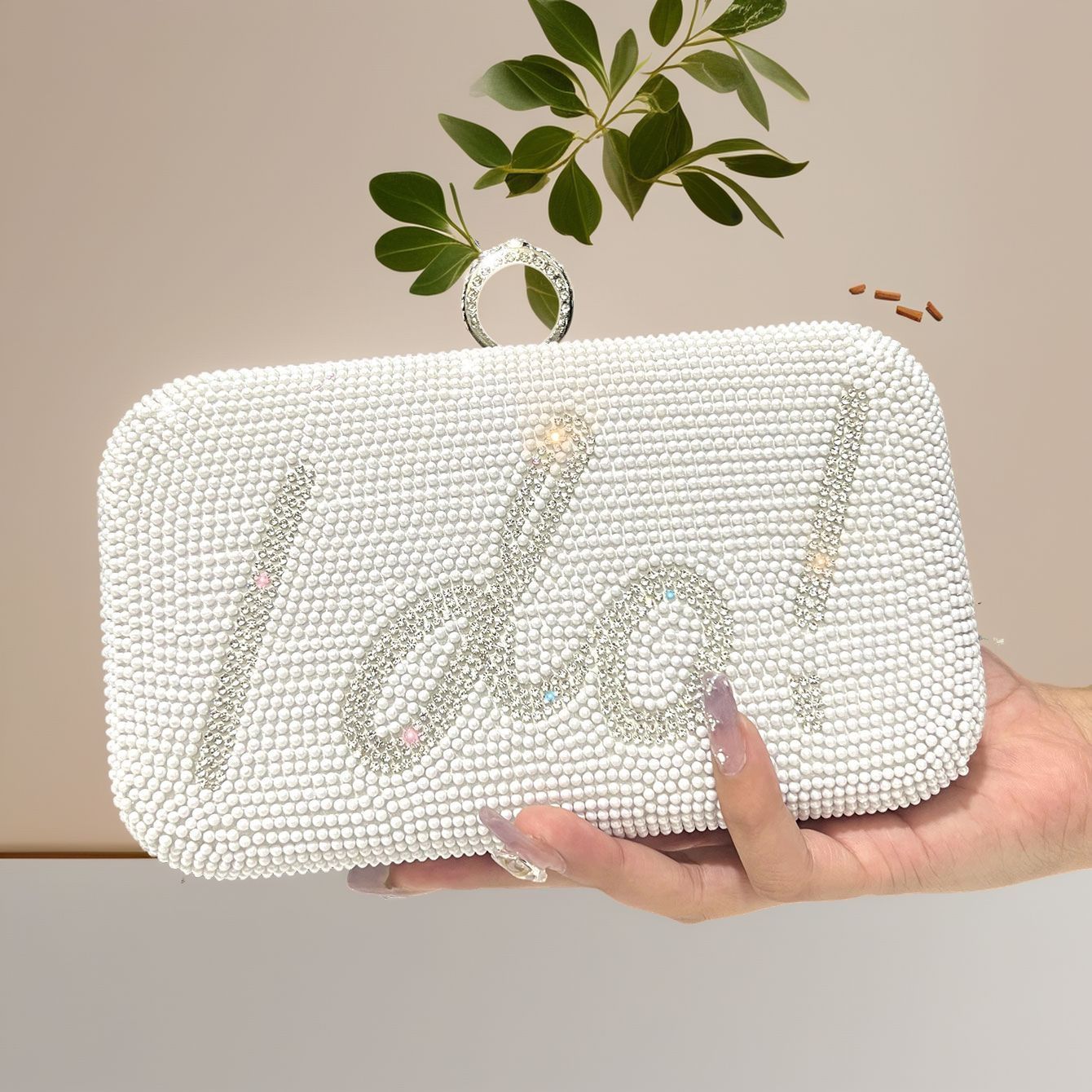 Cross-border white pearl clutch bag chain crossbody rhinestone box bag fashionable all-match crossbody evening bag mobile phone bag