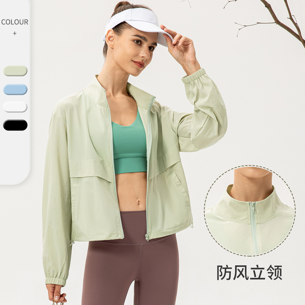 New outdoor sports windbreaker women's loose casual yoga wear zipper stand collar running fitness jacket 22617 - Image 7