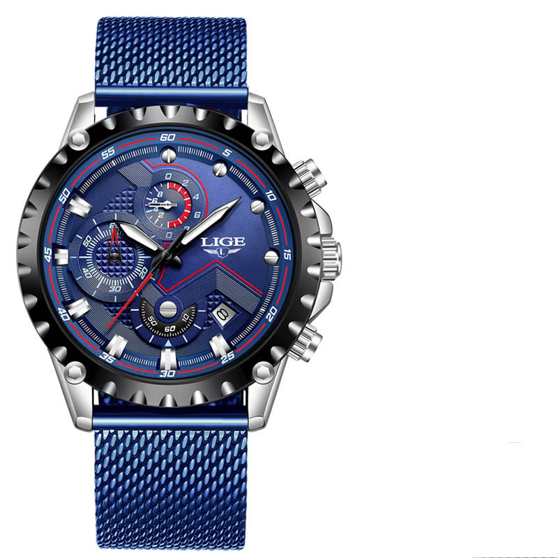 LIGE Milan mesh fashion quartz watch multi-functional six-pin chronograph calendar watch business watch 9821 - Image 14