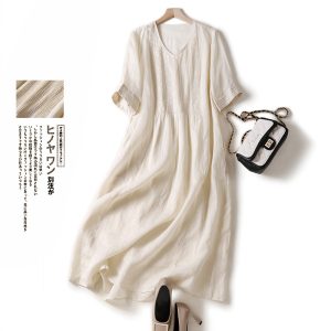 V-Neck Midi Dress with Accordion Pleats