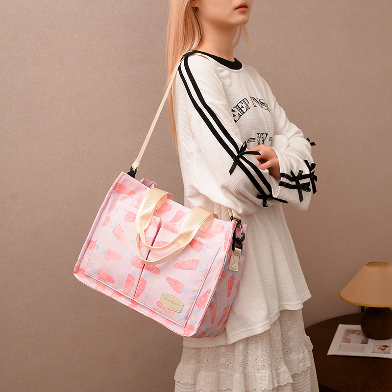Mommy bag printed spring cherry color fashionable mother and baby bag for traveling light and large capacity crossbody mommy bag - Image 3