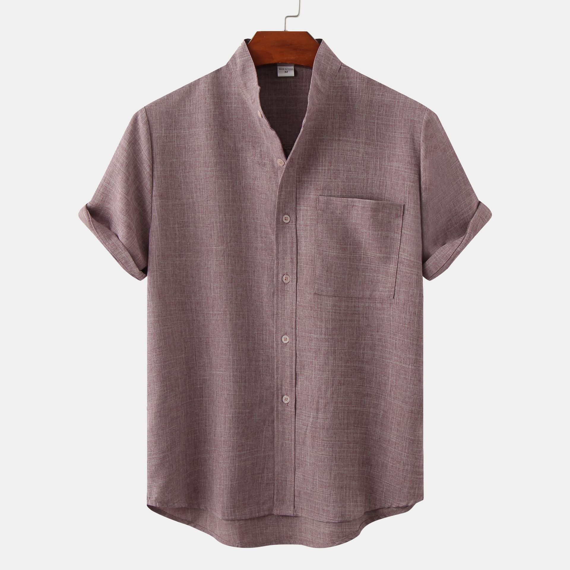 2024 Summer New Men's Wish Amazon AliExpress Hot Selling Source Short Sleeve Solid Color Cotton and Linen Men's Shirt - Image 2