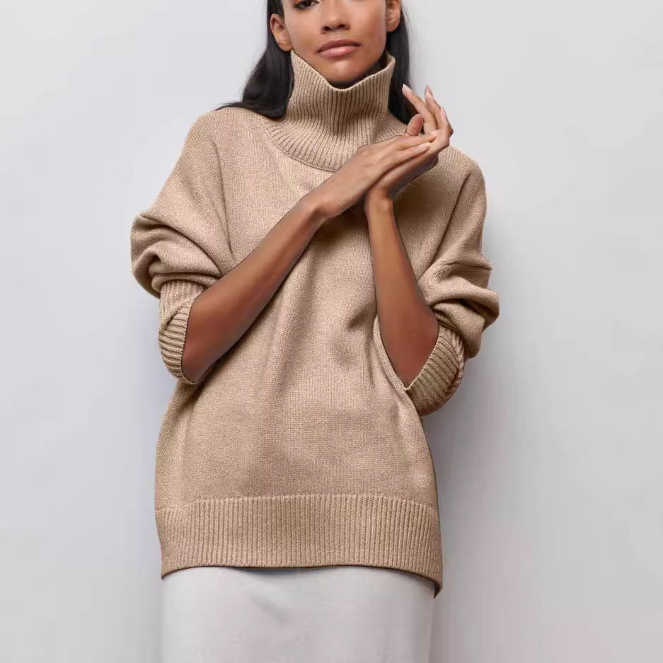 Women's solid color turtleneck sweater, European and American style, autumn and winter loose fit, versatile, classic best-selling knitwear, factory price wholesale. - Image 3