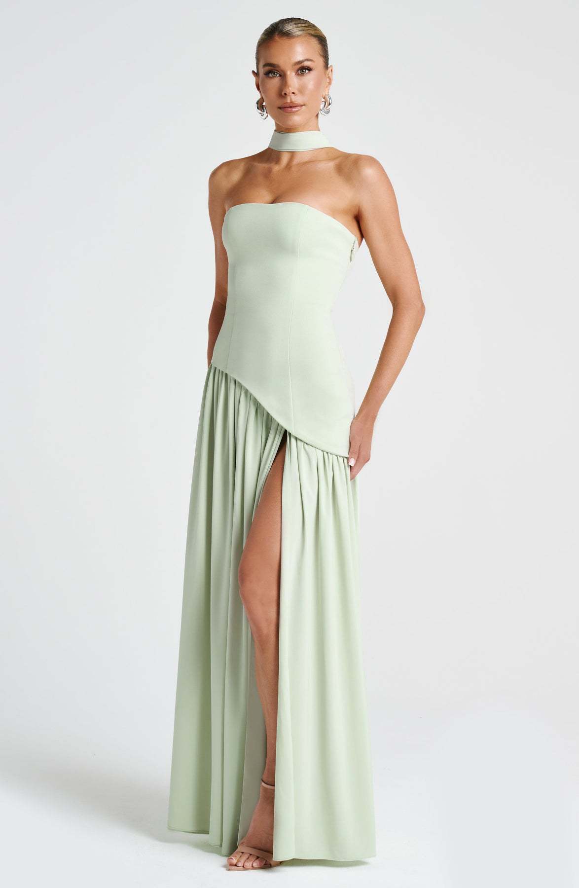 2025 European and American cross-border women's clothing tube top solid color slit dress fashionable sexy backless high slit long skirt new style - Image 7