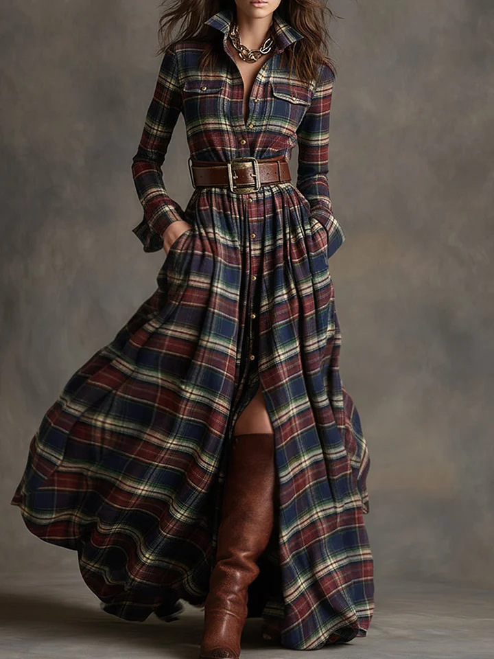 2025 European and American cross-border women's clothing, French retro plaid dress, new style from Amazon independent website. - Image 6