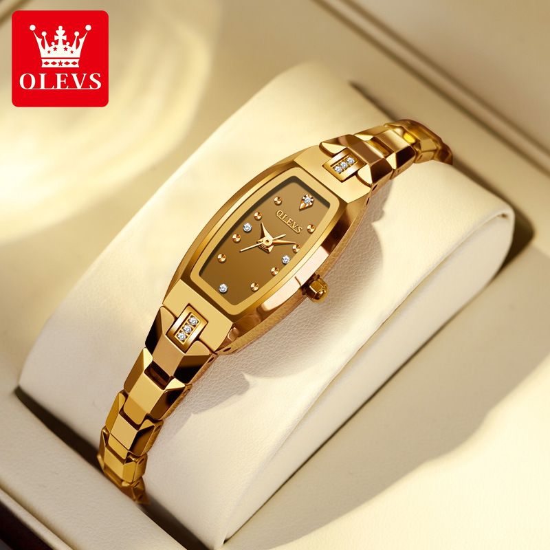 One piece drop shipping Oris brand watch diamond inlaid small tungsten steel retro barrel quartz ladies watch female watch - Image 3