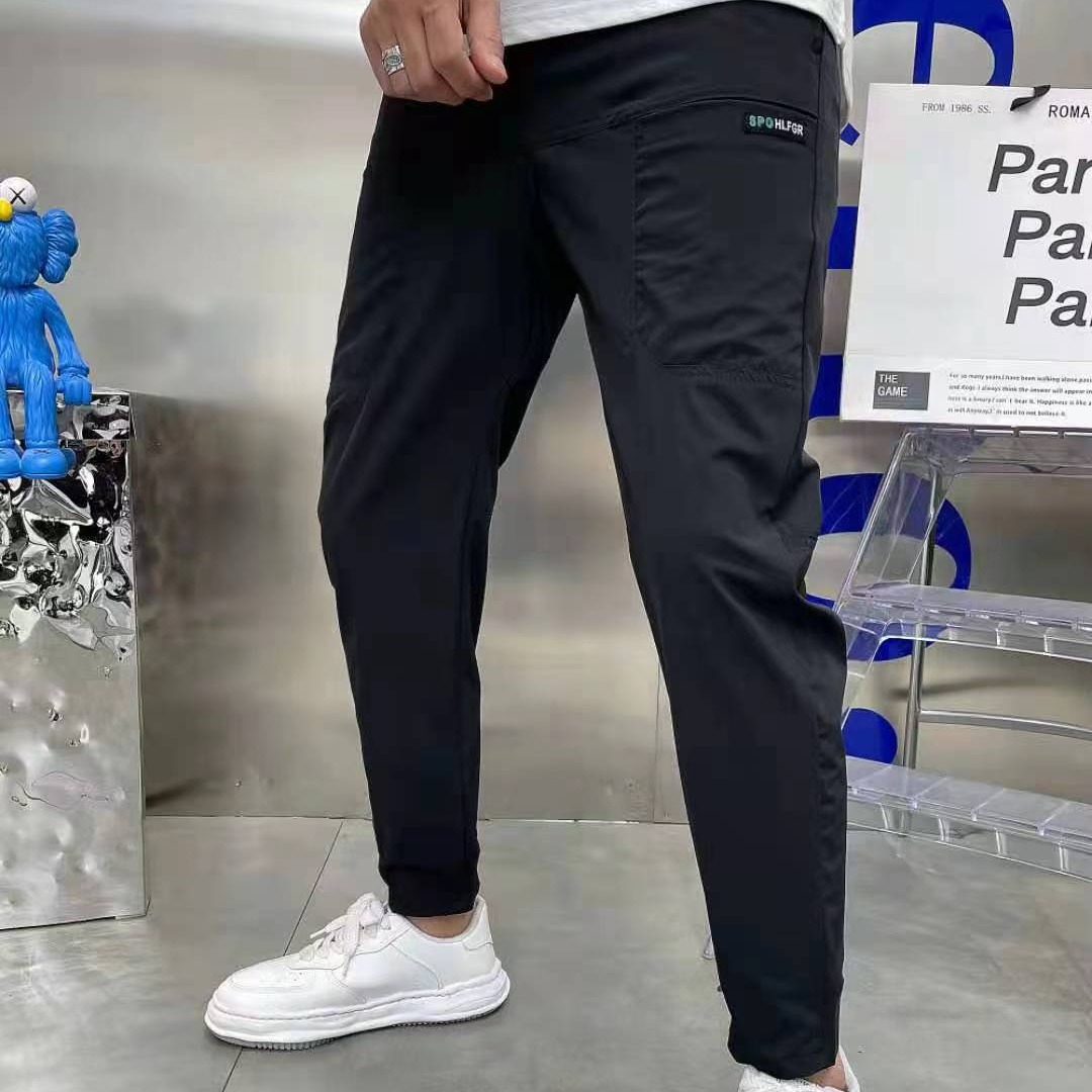 2022 Summer Ice Silk Spliced Six Pockets Embroidered High Elastic Men's Casual Pants Douyin Kuaishou Internet Celebrity Casual Pint Pants - Image 5