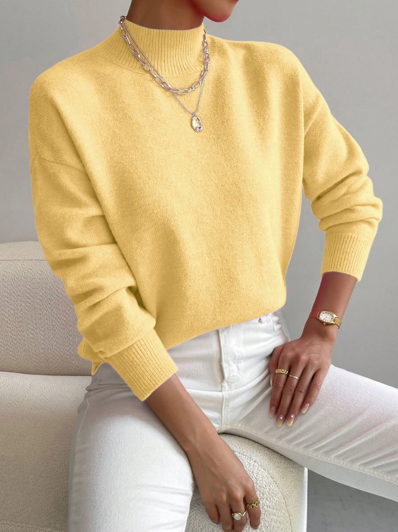Cross-border autumn and winter turtleneck pullover long-sleeved sweater Amazon foreign trade women's fashion solid color loose knitted top - Image 20