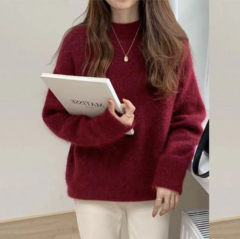 American style gray pullover sweater for women, autumn/winter 2025, loose fit, round neck, versatile base layer knit top. - Image 11