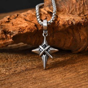 European, American, Japanese, and Korean nightclub/bar hip-hop personalized stainless steel four-pointed star pendant with black zircon, steel color PN-2316