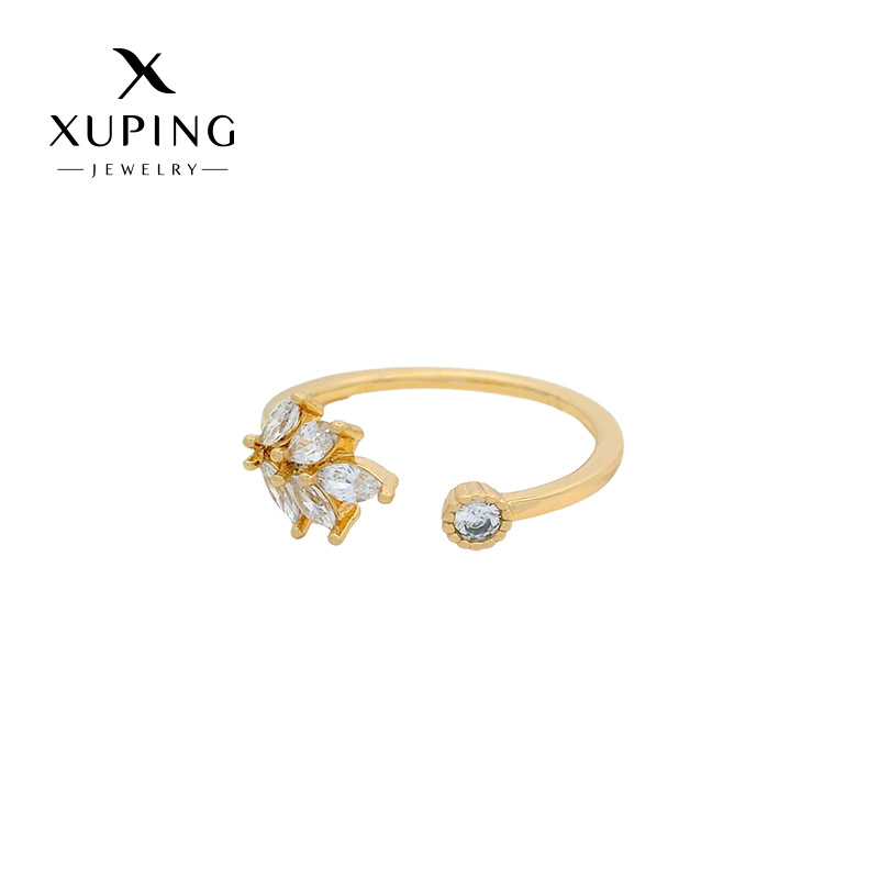 Xuping's new alloy electroplated 14k color artificial gemstone leaf ring, a fashionable and versatile women's bracelet. - Image 6