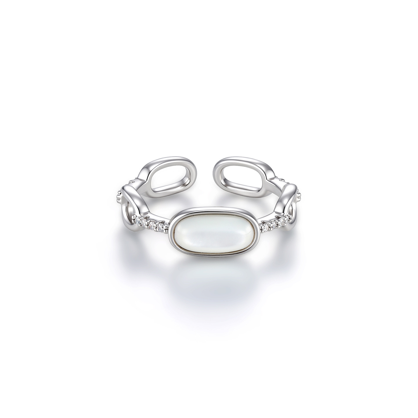 Xuping Geometric Oval Glass Cat's Eye Open Ring, Fashionable Copper Alloy Simple Ins Style Hollow Out Ring for Women - Image 6