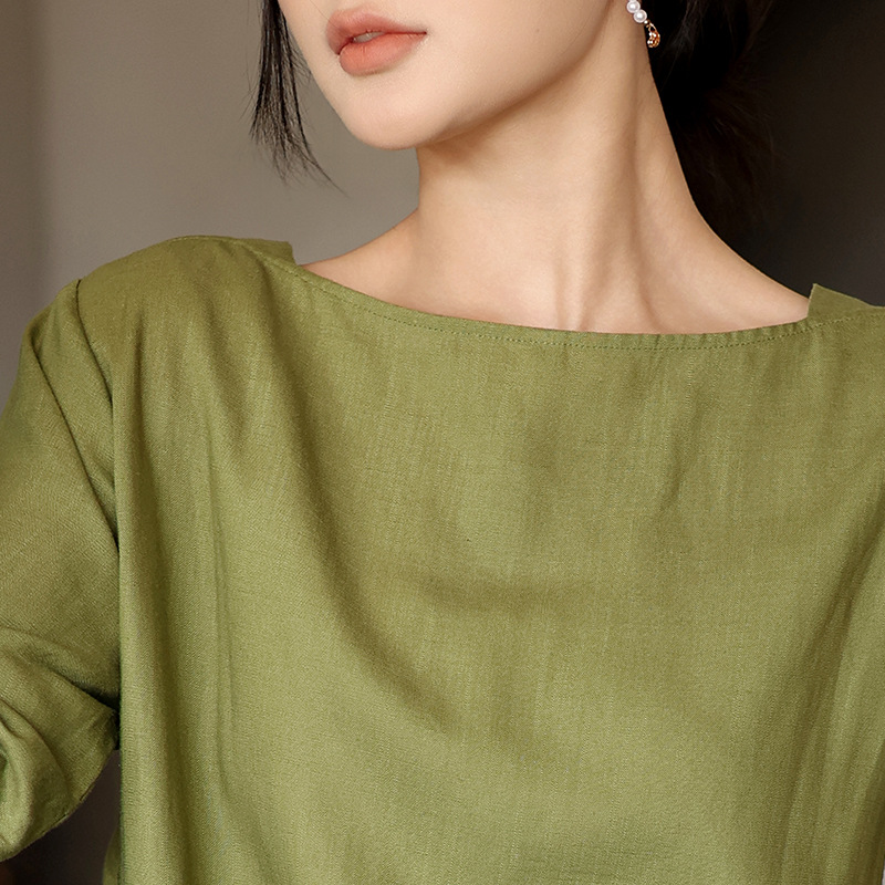 Linen A-Line Dress with Short Sleeves - Image 8